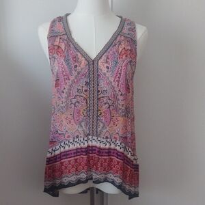 Medium Patrons of Peace Symmetrical Pink Multi-Paisley V-Neck Printed Camisole